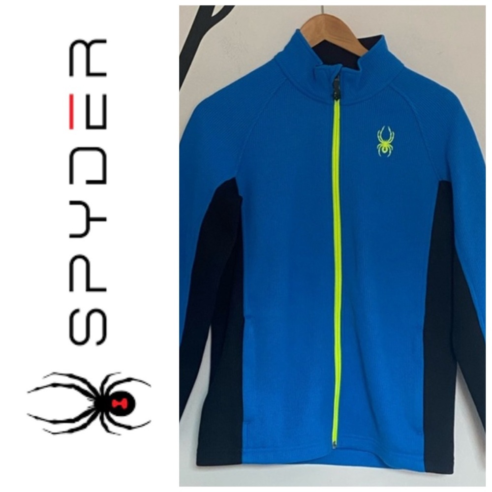 Spyder L waffle knit zip up outdoor sport jacket in blue and black